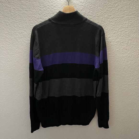 U.S. Polo Assn Quarter Zip Striped Knit Sweater Black Purple Gray Sz L Mock Neck - Picture 3 of 7